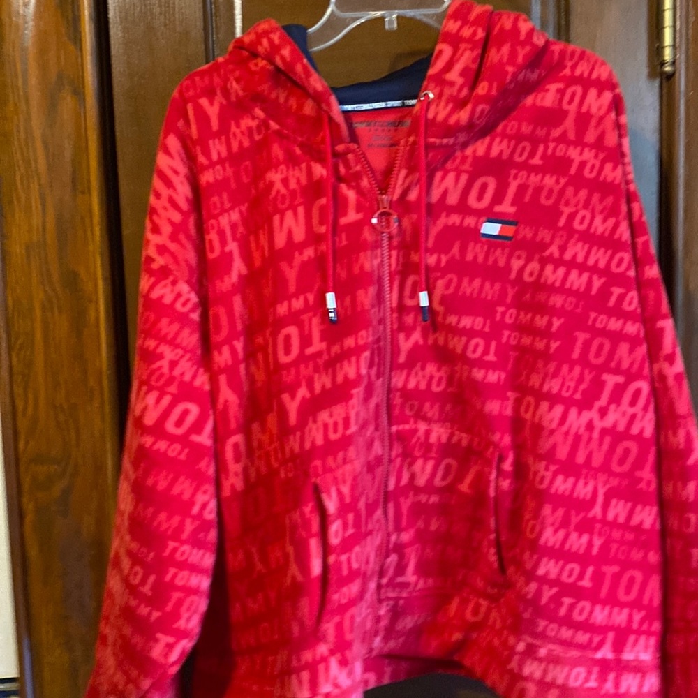 Tommy Hilfiger Red Allover Logo Zip Hoodie